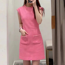 玫红色小香风连衣裙女2024夏季新款法式小众设计感高级感气质裙子