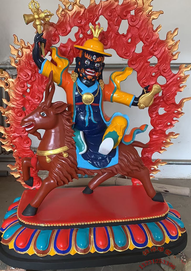 骑羊单坚护法佛像 具誓黑铁匠神h100b120j8500.