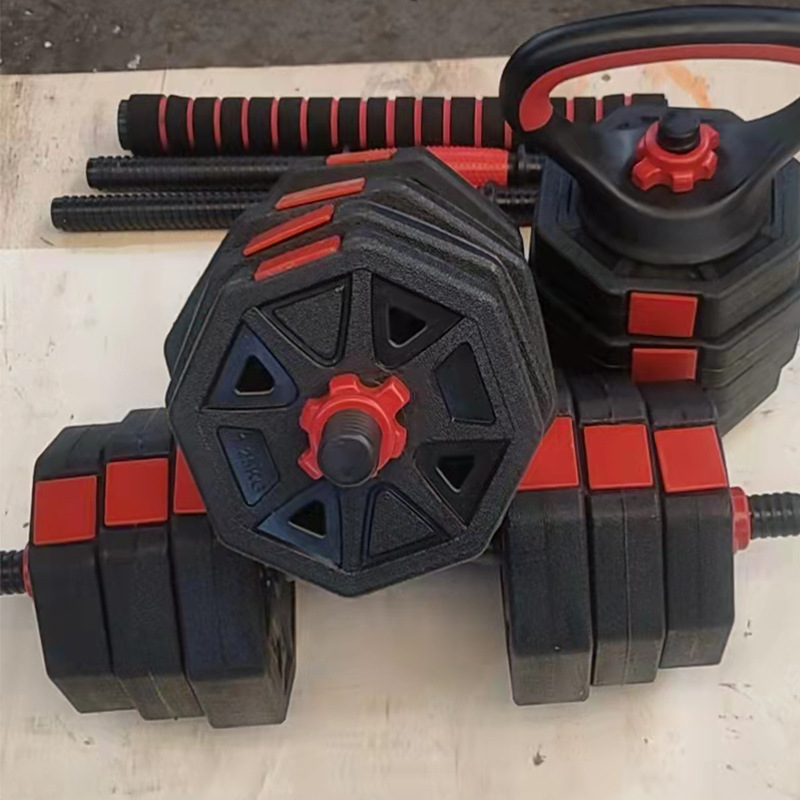 环保水泥哑铃八角防滚动男士家用健身器材pe塑料杠铃20kg调节水泥