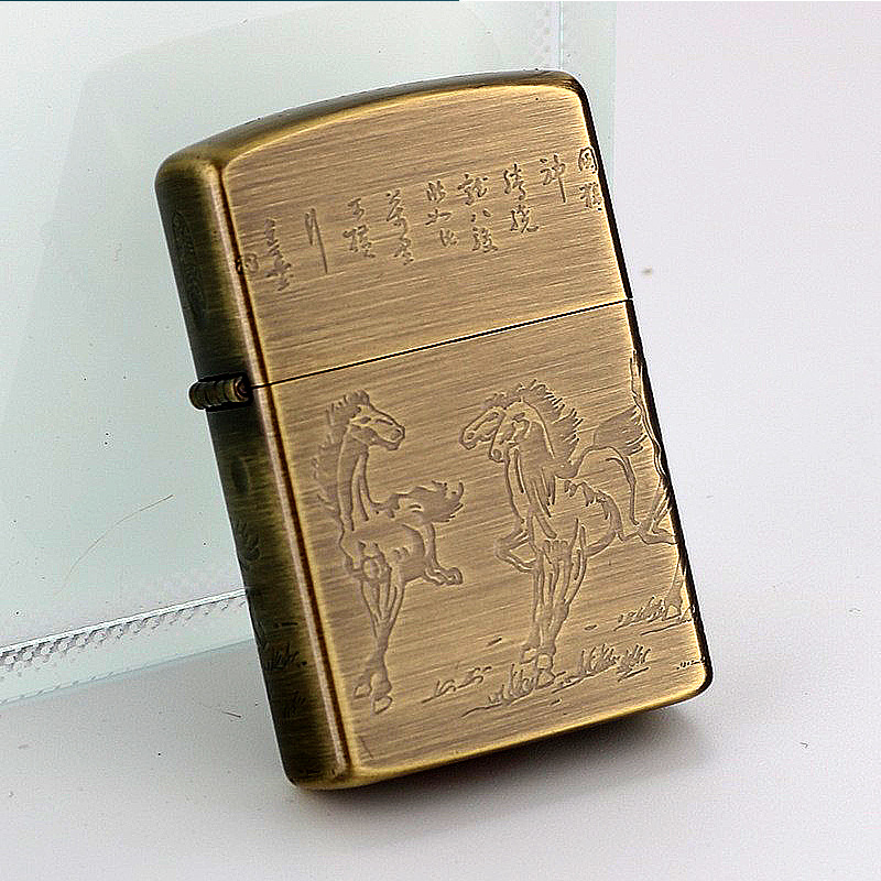 正品佐罗/zorro八骏图煤油打火机纯铜防风个性砂轮点火送男友长辈