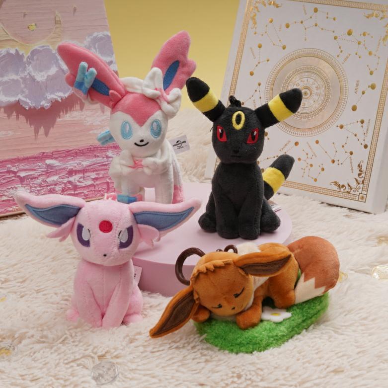 新款正版宝可梦伊布系列毛绒公仔钥匙扣挂件挂饰仙子太阳月亮批发