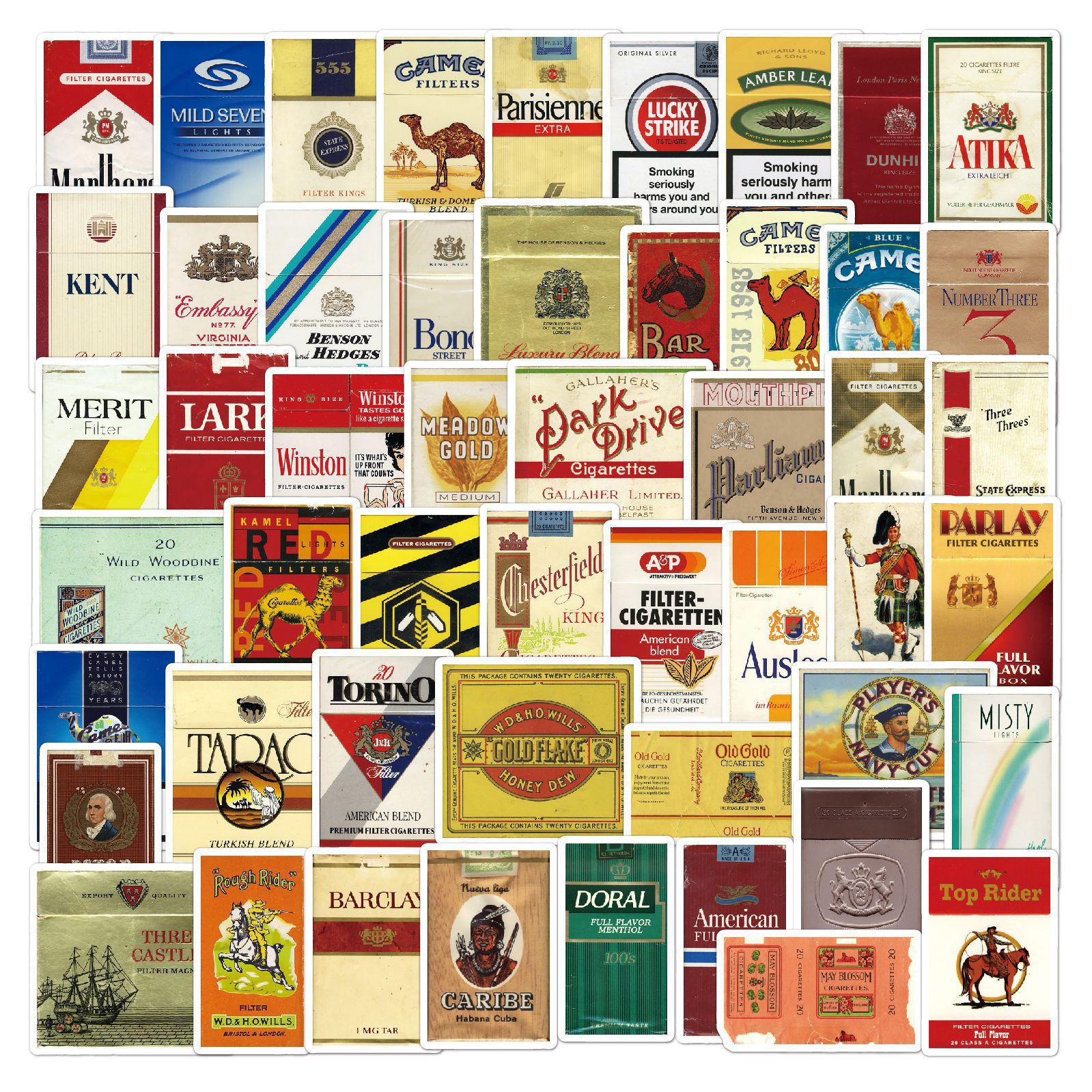 香烟盒贴纸50张防水涂鸦diy创意复古行李箱摩托车烟盒贴纸