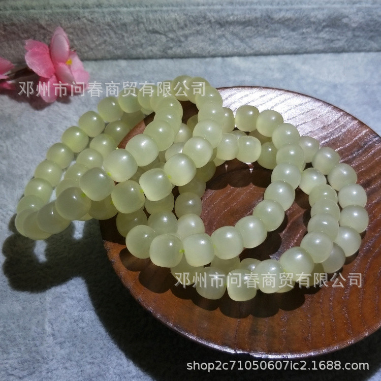 阿富汗玉原矿高料绿纹石手链老型珠桶珠单圈手串猫眼薄荷淡绿