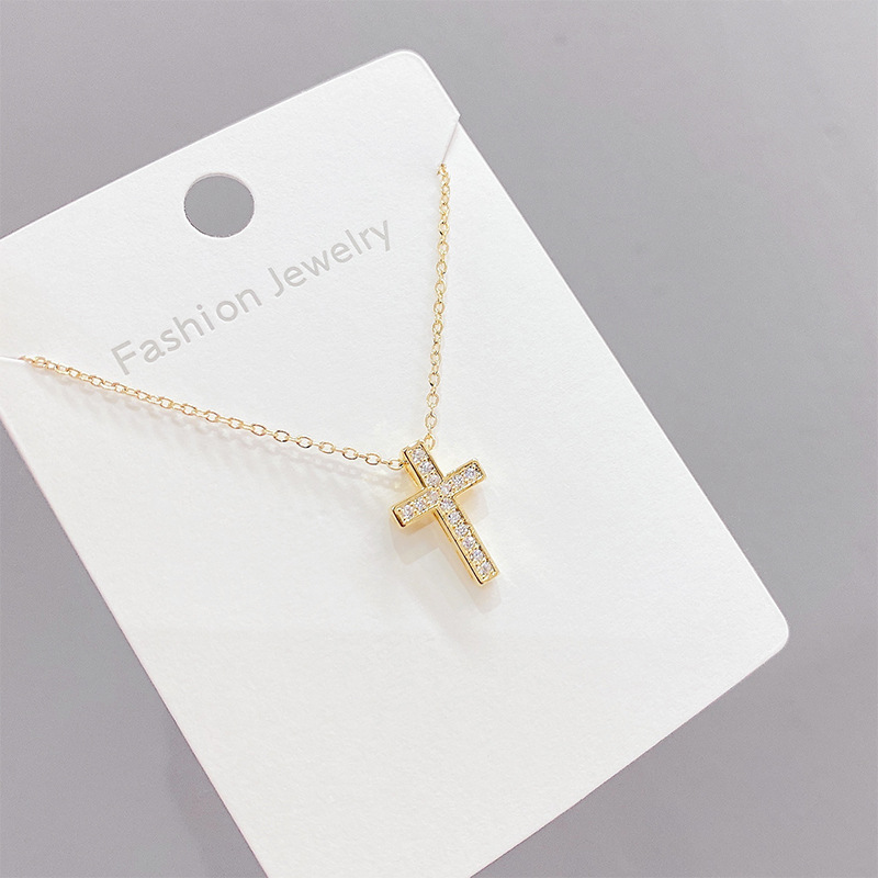 Real Gold Plating Temperament Clavicle Chain Female Cross-Border Wish Amazon Hot Sale European and American Cross Necklace Zircon Necklace