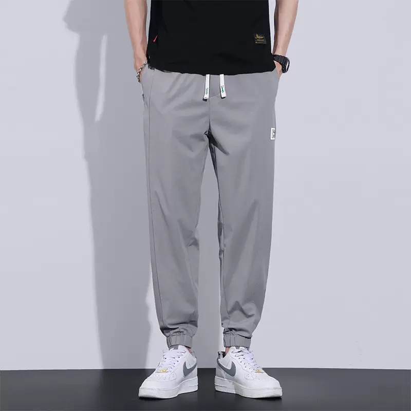 Tiktok Summer New Casual Pants Men's in Stock Wholesale Thin Ice Silk Ankle-Tied Loose Comfortable Sports Pants