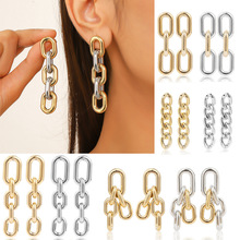 跨境欧美亚马逊夸张耳饰 链条式复古耳环时尚潮流金色亚克力耳环