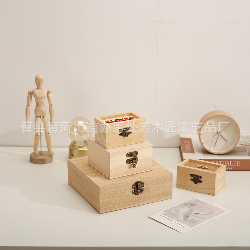 Storage Box Real Wooden Box Sub-Square Wooden Box Flip Gift Real Wooden Box Desktop Sundries Organizer with Lid Storage Box