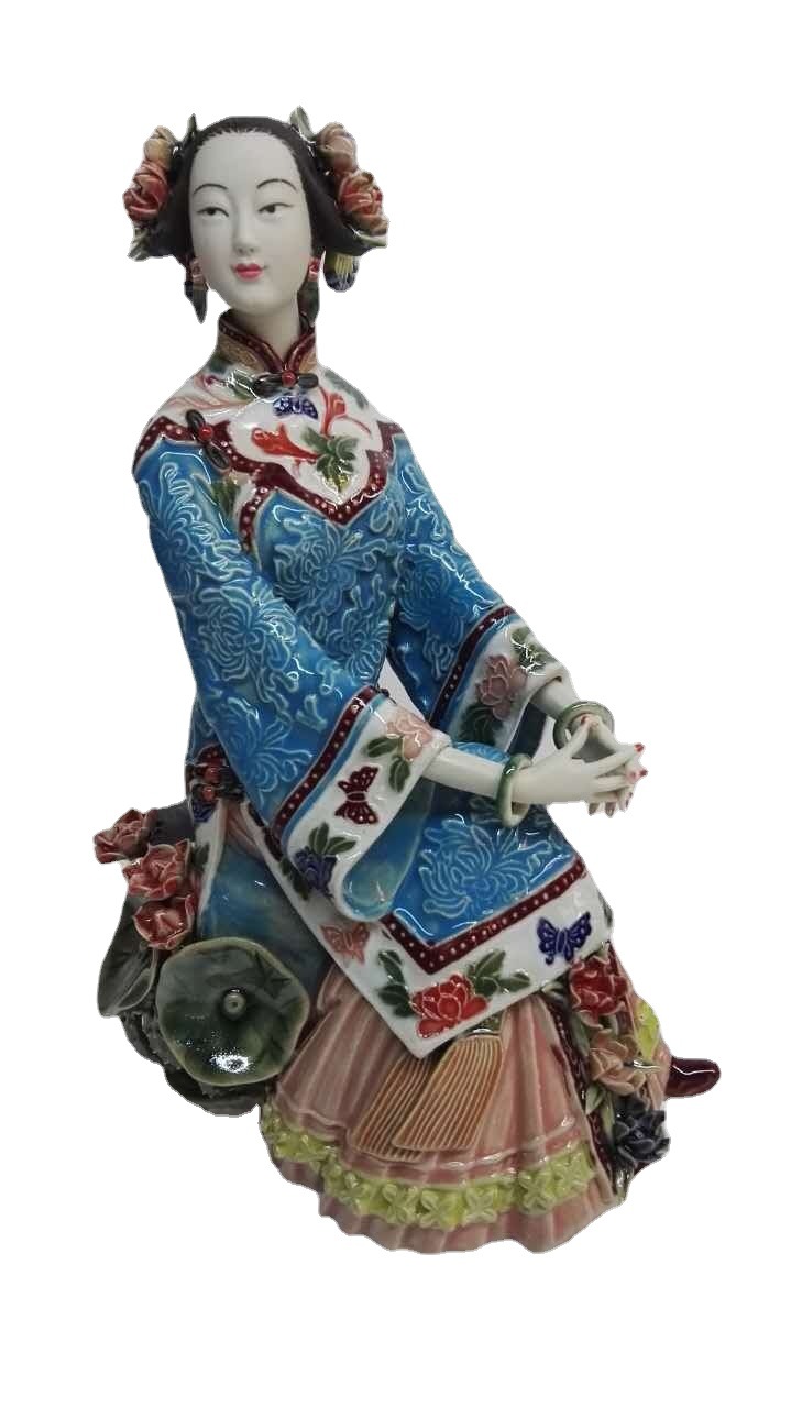 林伟东大师作品正品初夏荷花姑娘石湾陶瓷公仔古典仕女美女装饰