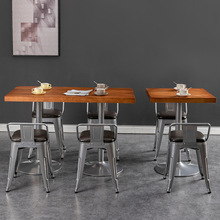 H&美式loft实木方形餐桌工业风咖啡厅清酒吧餐桌椅奶茶店桌椅组合