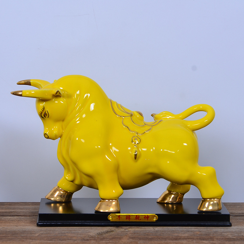 黄色水牛摆件陶瓷牛转乾坤十二生肖牛招财现代中式家居玄关摆设