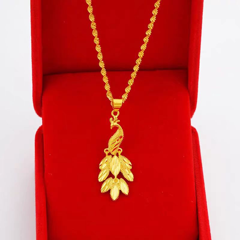 欧美金凤凰吊坠 黄铜镀金双水波链时尚气质款首饰批发直播货源