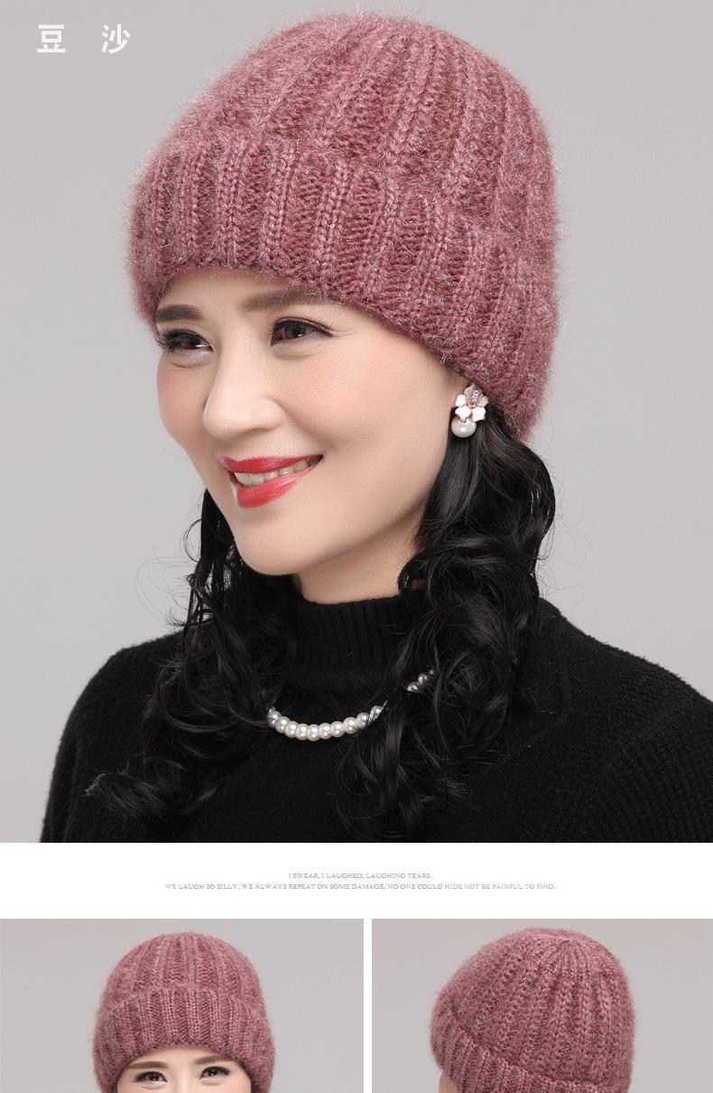 中老年女士秋冬季帽子女奶奶老太太妈妈针织毛线加厚加绒保暖帽子