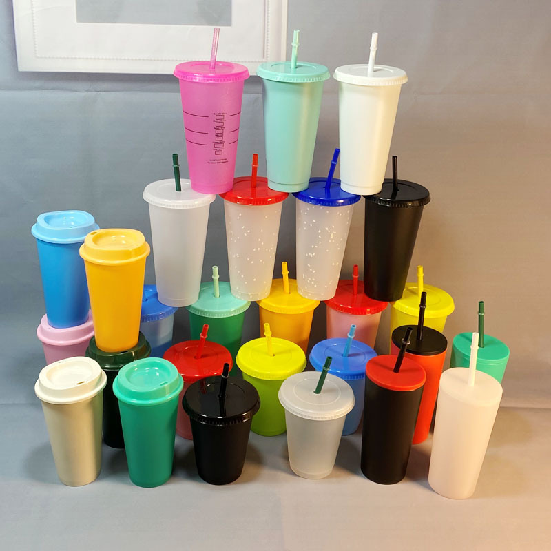 J213 New Star Dad Straw Transparent Discoloration Cup Pp Plastic Cup Star Bar Internet Celebrity Color Changing Cup Cold Color Changing