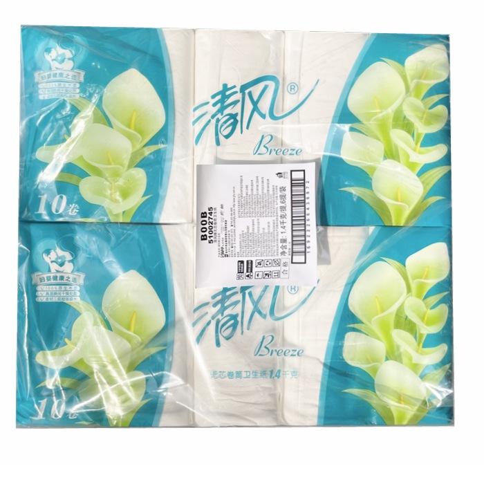 清风马蹄莲妇婴无芯卷纸1400克6提60卷家用3层实惠卷筒卫生纸纸巾