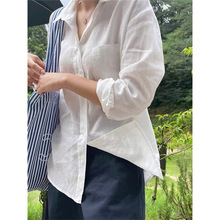 法式棉麻防晒白色衬衫女长袖薄款宽松外搭韩版衬衣天丝亚麻上衣夏