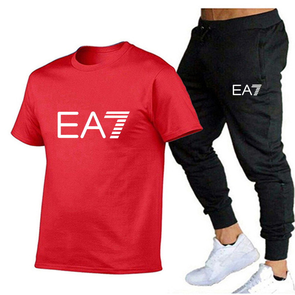 New Fashion Brand Cross-Border Letter Printing Casual Sportswear T-shirt Suit Men's and Women's T-shirt + Trousers Two-Piece Set