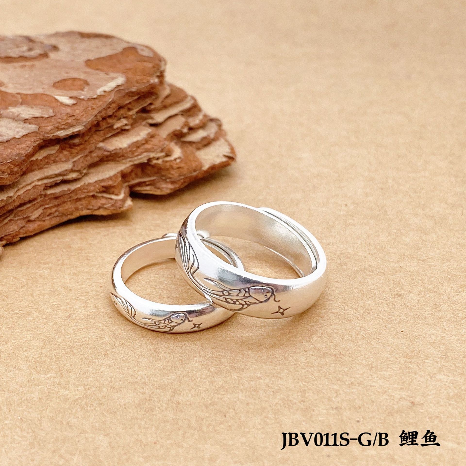 Fushi Pure Silver 999 Retro Style Xiangyun Simple Bracelet Lucky Elephant Couple Ring Simple Open Mouth Ancient Style Couple Rings Men and Women