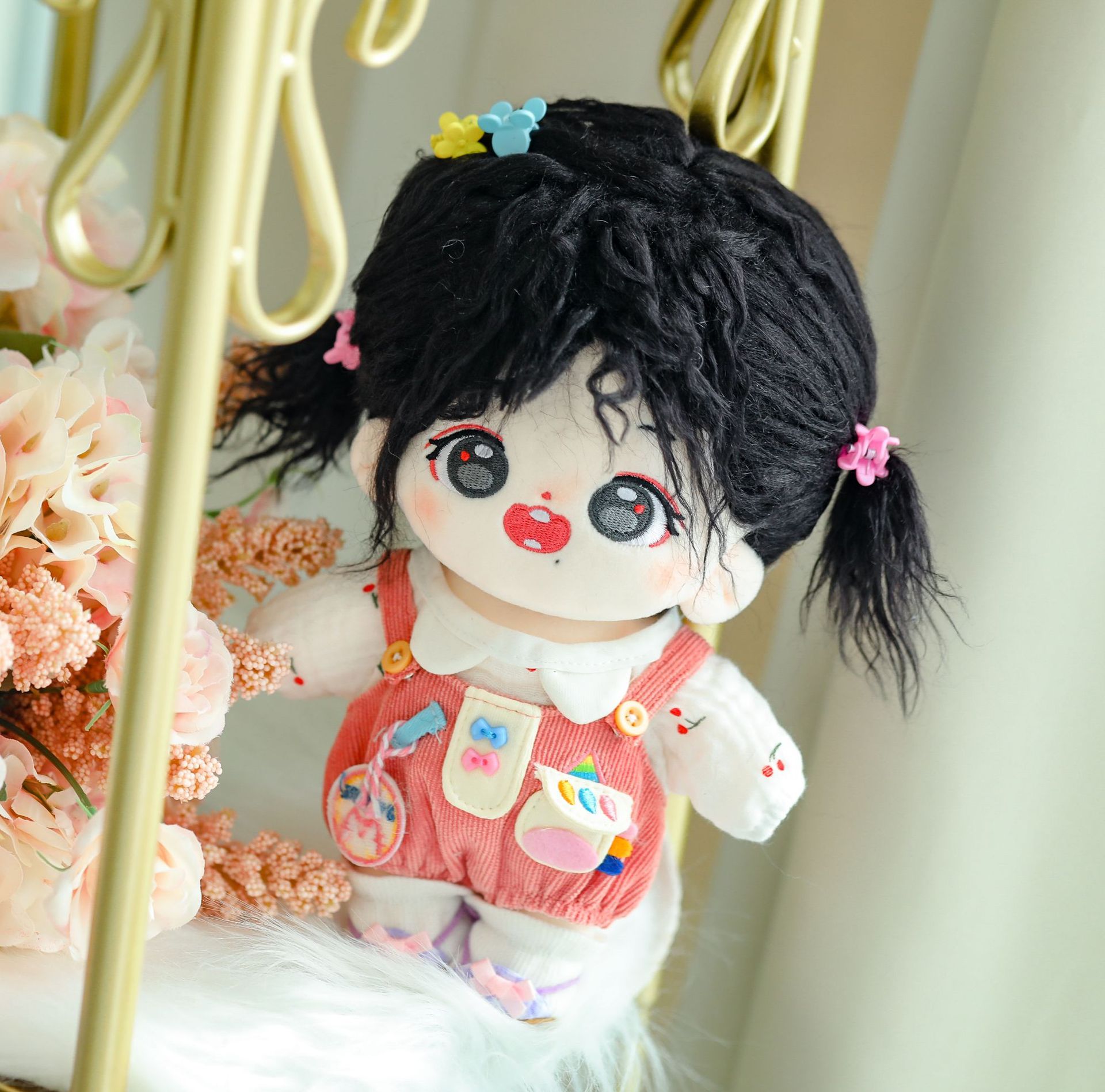 20cm明星娃炸毛肖战棉花娃娃黑色卷发玩偶人行公仔裸娃