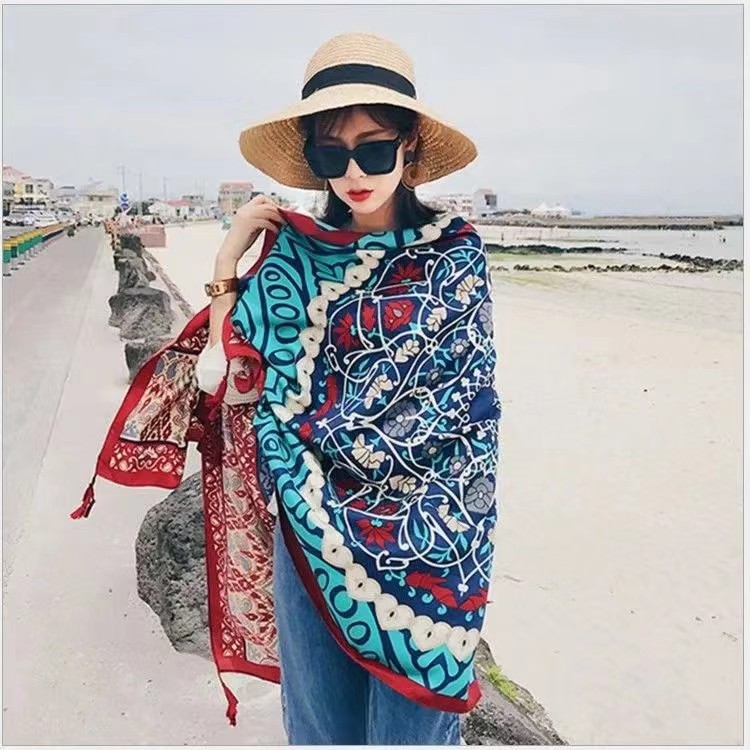 Ethnic Style Beach Towel Travel Vacation Sun Protection Scarf Silk Scarf Sunshade Printing Women's Yunnan Dali Style Shawl