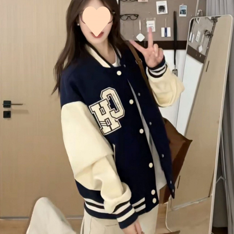国潮植绒刺绣字母棒球服2025春季设计感小众情侣夹克上衣外套