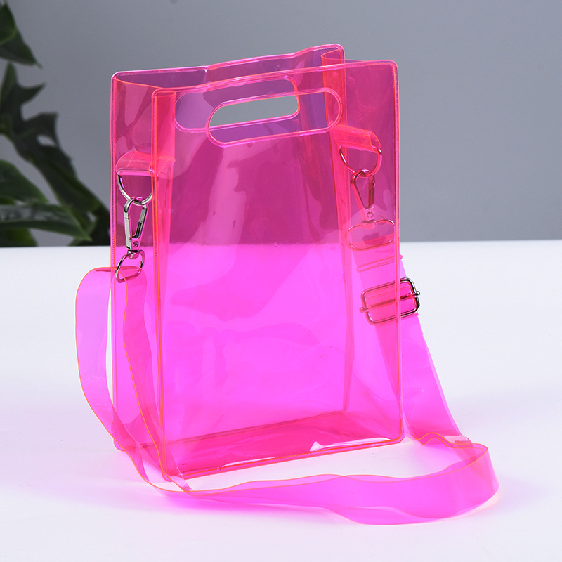 PVC Student Shoulder Bag Creative Color PVC Handbag Printable Logo Hand Carrying Shopping Gift Storage Bag