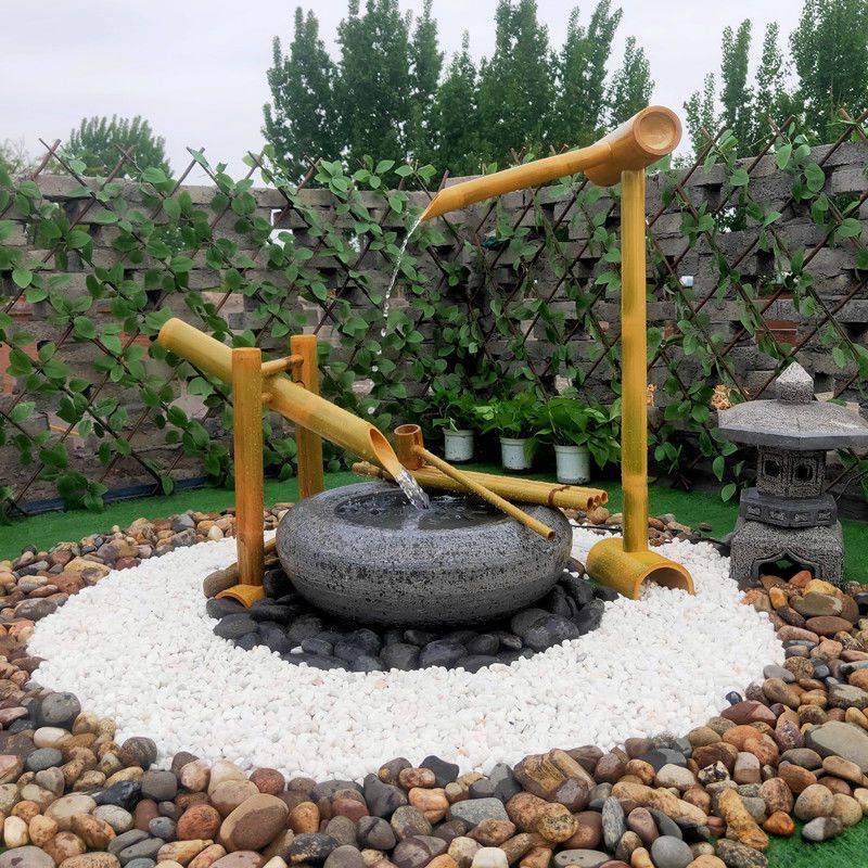 日式石钵庭院流水石钵摆件水景花园石盆户外石缸复古石雕鱼缸水钵