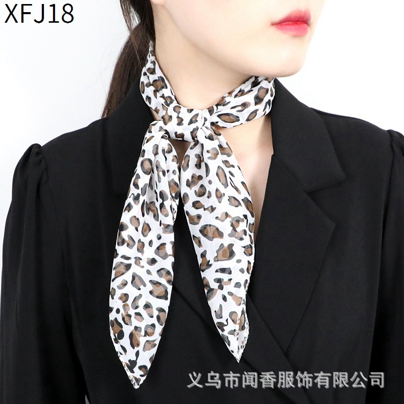 European and American Style Classic Leopard Pattern Printed Spring and Summer Women's Small Square Towel Sun-Proof Chiffon Scarf Small Scarf Scarf