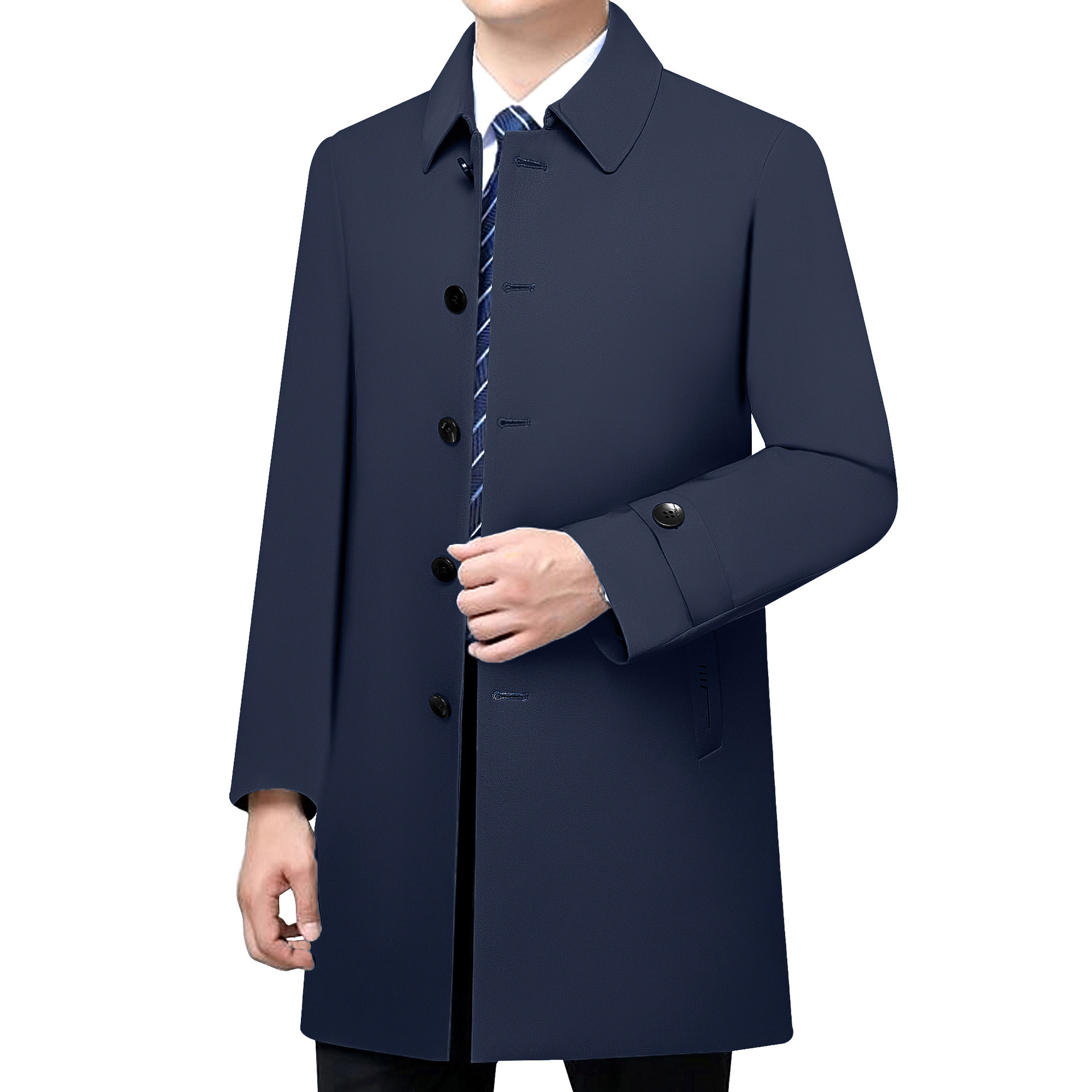 2025代发方领翻领风衣中长款男士中年商务休闲外套夹克