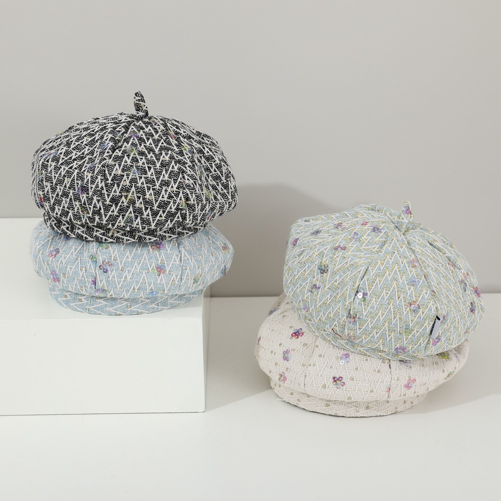 blingbling亮片儿童贝雷帽秋冬款小香风女童八角帽时尚宝宝报童帽