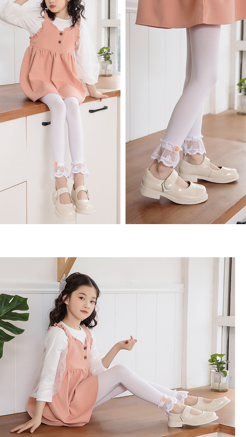 春夏秋丝袜宝宝九分袜小孩白色舞蹈花边袜女童打底裤不连脚春秋款