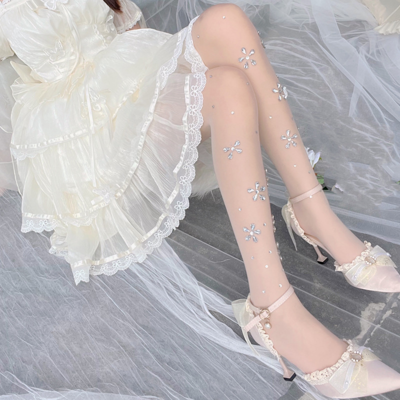 lolita袜子白丝袜纯欲日系烫钻甜美少女袜韩版日常jk打底裤连裤袜