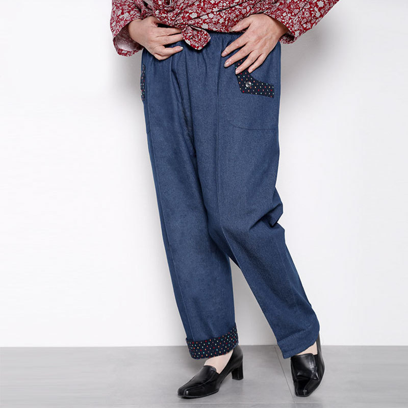 超大码中老年女装 200斤胖子妈妈高腰春秋冬牛仔蓝女裤 加肥裤子9