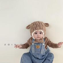 婴儿帽子小羊系带护耳帽婴幼儿宝宝柔软亲肤毛绒秋冬季保暖套头帽
