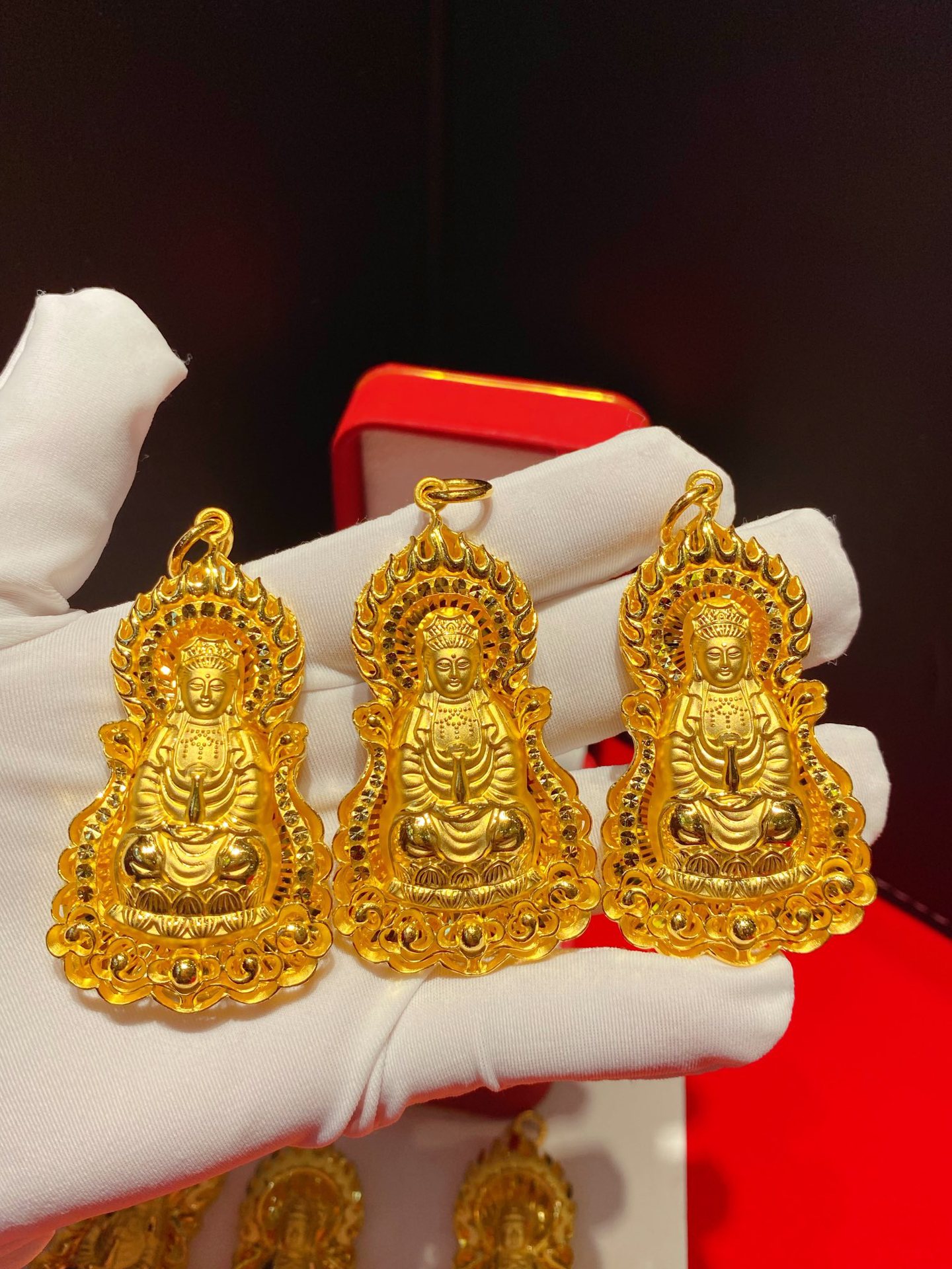 黄金观音吊坠足金999.9火焰观音万足金24k金男士女士挂坠纯金计价