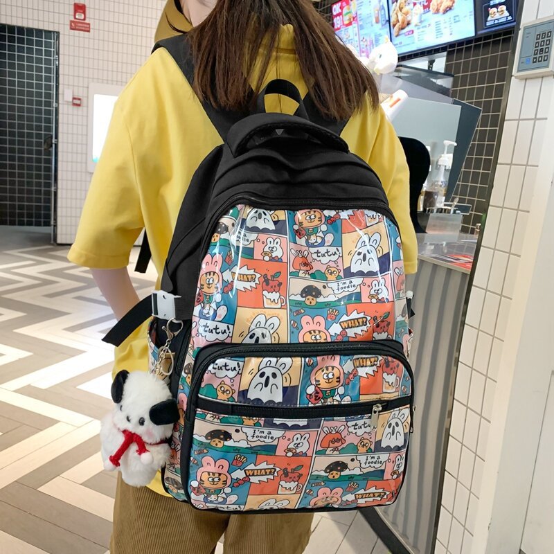 New Printed Student Schoolbag Korean Harajuku Ulzzang Nylon Backpack Cute Girl Ins Backpack for Women