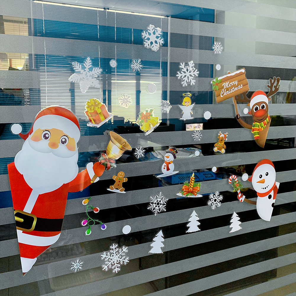 圣诞节元旦装饰用品 商场橱窗贴 无胶静电贴 圣诞老人雪花玻璃贴