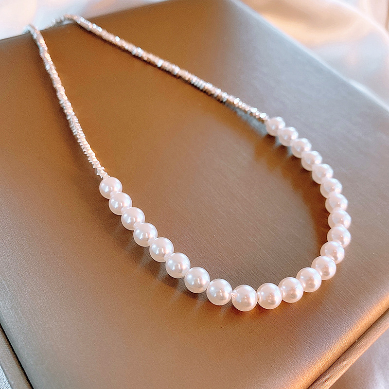 Korean Retro Silver Baroque Pearl Necklace Fashionable All-Match Clavicle Chain Light Luxury High Sense Necklace Wholesale Women