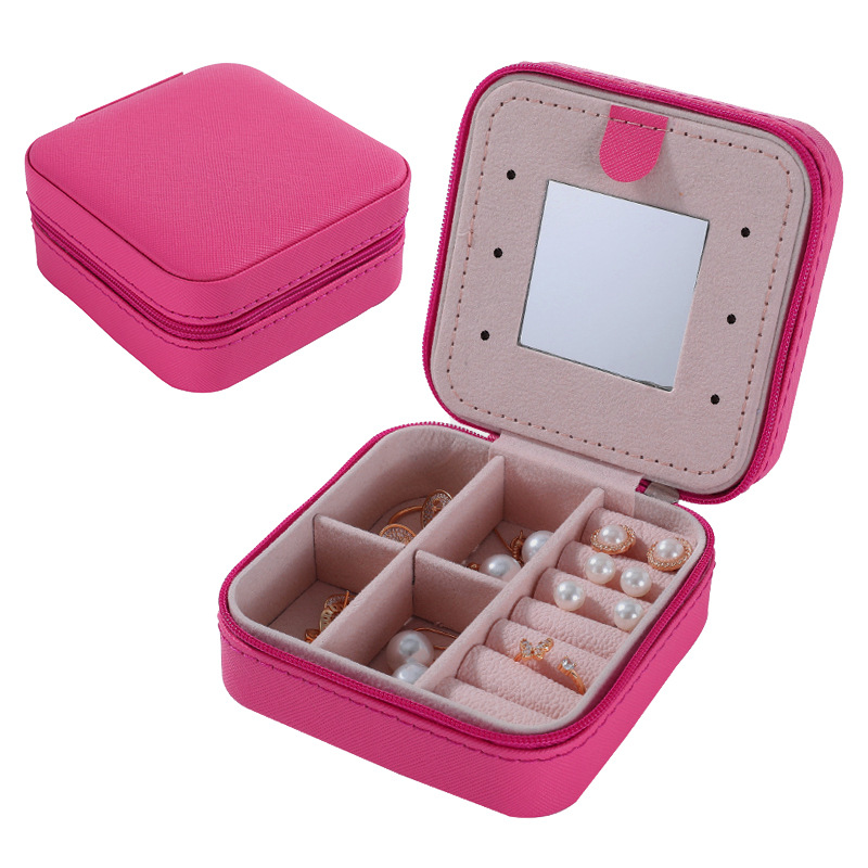 INS National Trendy Style Portable Jewelry Box Wholesale Travel Ring Necklace with Mirror Earrings Ear Studs Accessories Storage Box