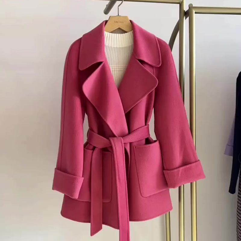 高级感风衣超好看小个子时尚百搭收腰显瘦气质玫红色毛呢外套秋冬