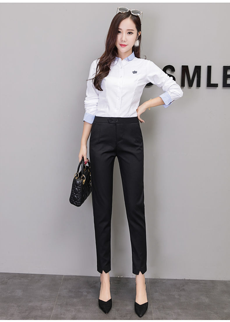 休闲裤女西裤2021春夏九分直筒职业工作黑色修身小脚裤子女夏