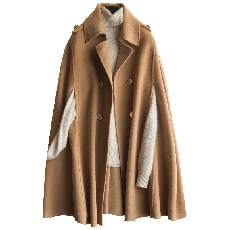 斗篷2024外套女秋冬英伦中长款披风赫本风双面大衣毛呢披肩黑跨境