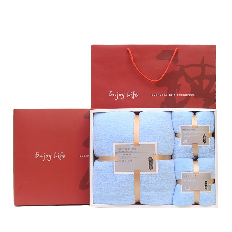 Factory Wholesale Absorbent Face Washing Coral Fleece Towels Custom Gift Box Three-Piece Wedding Gift Set