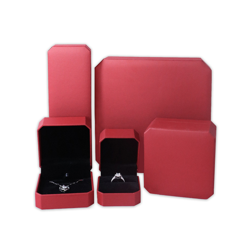 Octagonal Red Leather Paper Box Flip Black Velvet Jewelry Box Rings Pendants Jewelry Box Brace Lace Bracelet Jewelry Box