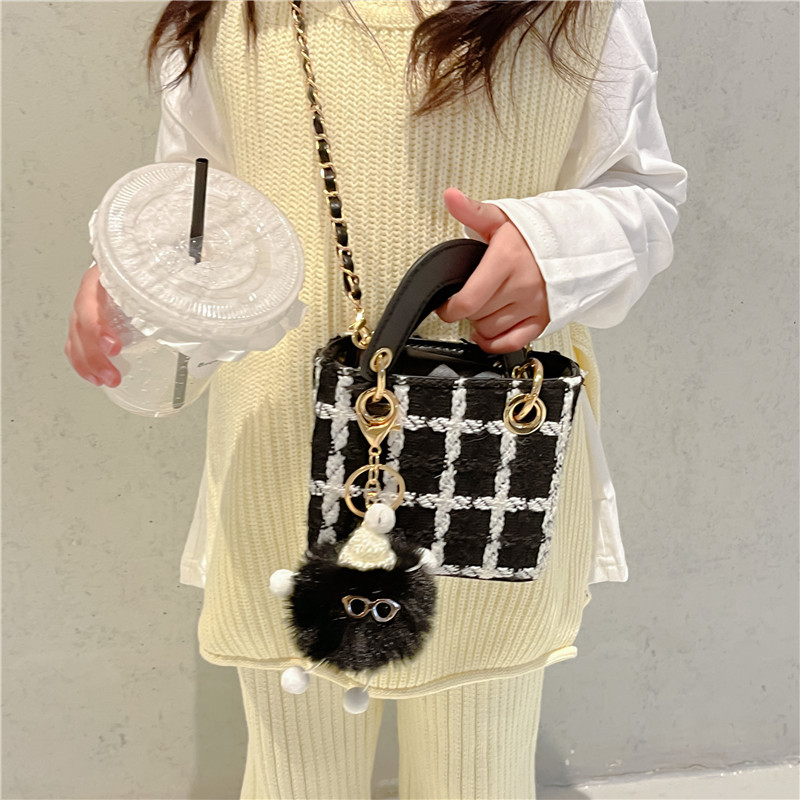 New Children's Bags Trendy Contrast Color Plaid Crossbody Bag Versatile Girl Handbag Connected Shoulder Bag Wholesale