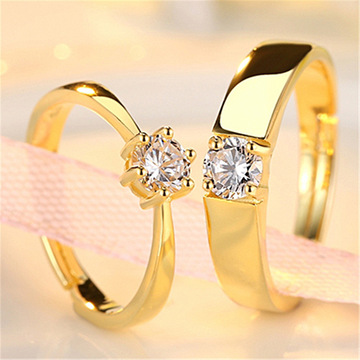 情侣戒指男女结婚对戒简约仿真黄金钻戒一对刻字情人节礼物送女友