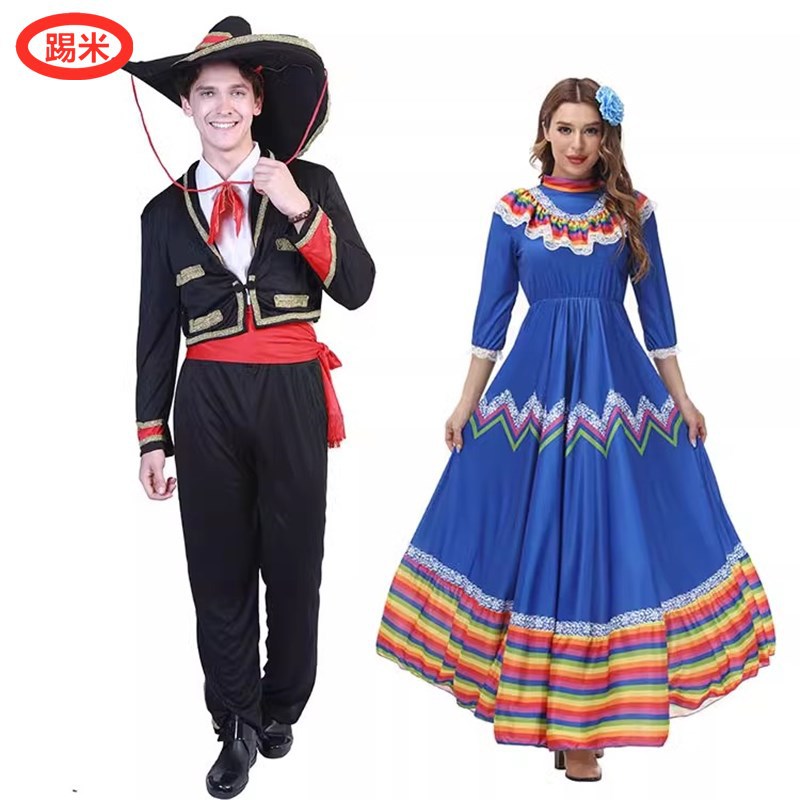 万圣节成人墨西哥传统服饰 day of the dead节日亡灵节舞台表演服