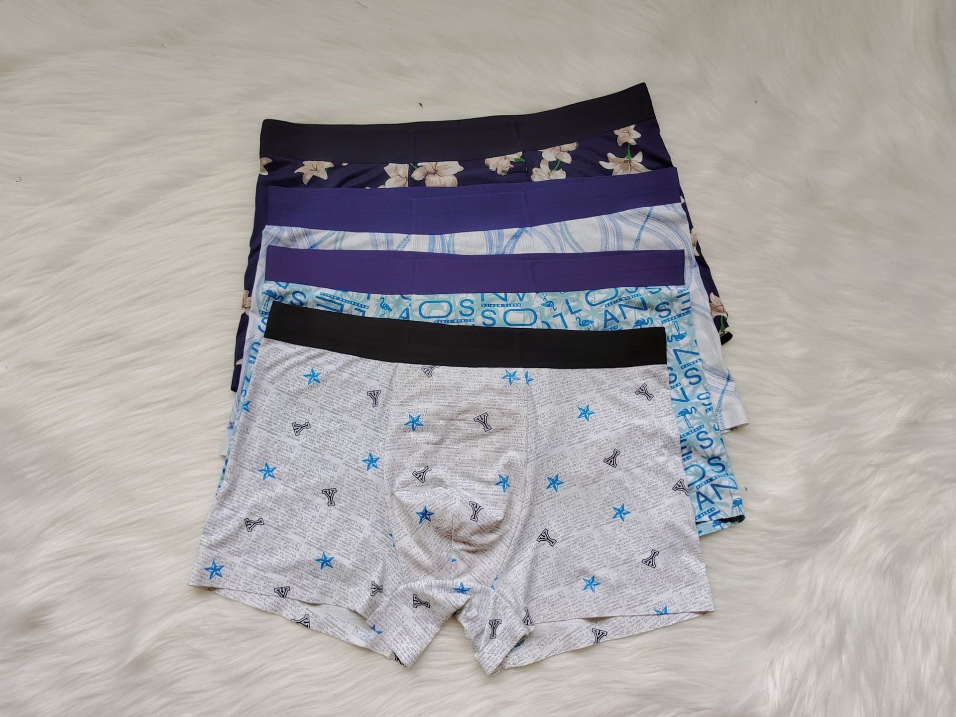 特价库存男士内裤无痕冰丝 印花冰丝平角内裤批发