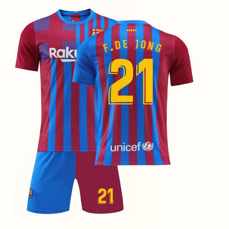 巴萨足球服2122主场黄色10号梅西球衣套装21号法蒂成人儿童套装