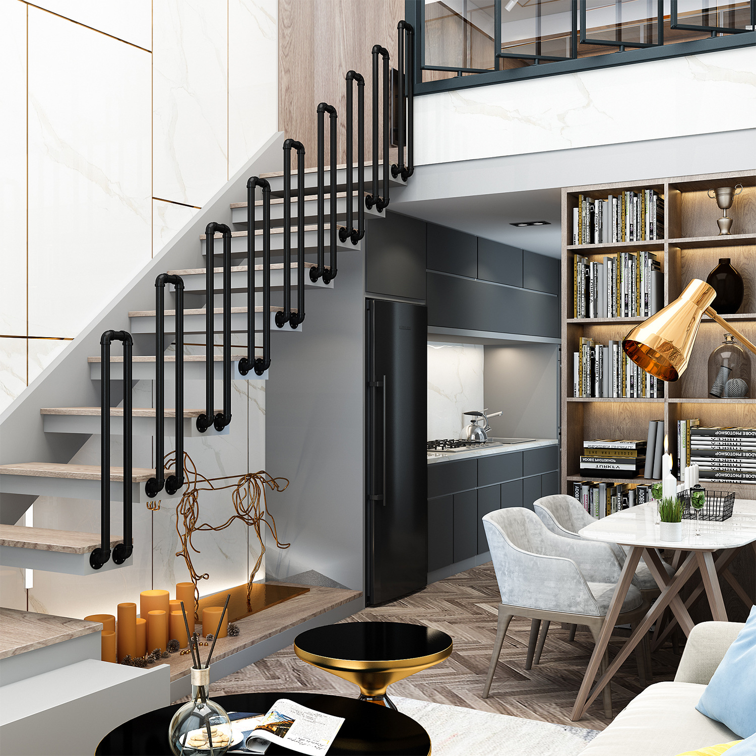 简约现代室内儿童楼梯扶手小围栏复式阁楼栏杆侧挂省空间家用护栏