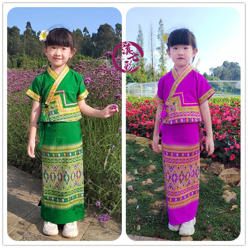 新款傣族女童装 傣族舞蹈服装 泰国女童套装 六一儿童节民族歌舞